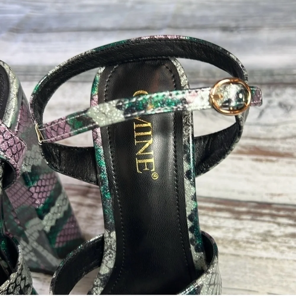 OMINE Women’s Platform 6.5” Heels – Purple/Silver/Green/Black – Size 6